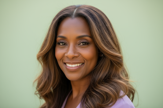 smiling work with highlighted brown hair