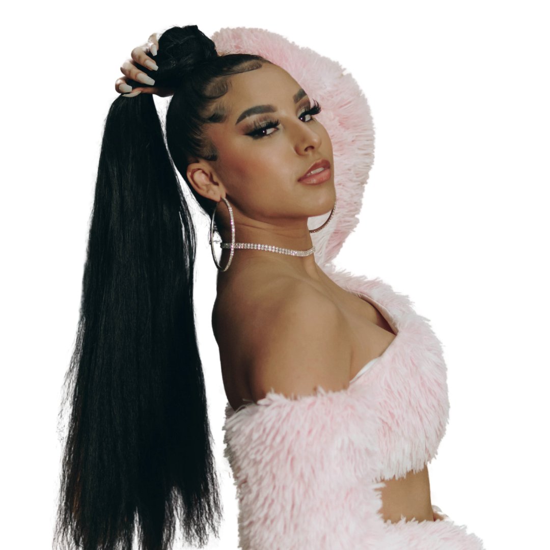 Natural black ponytail with hair to wrap around natural hair to help secure ponytail in place