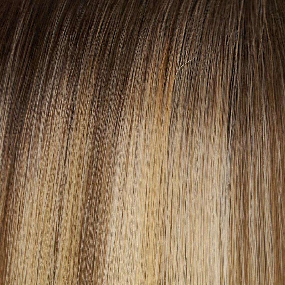 Close-up of brown and blonde hair extensions
