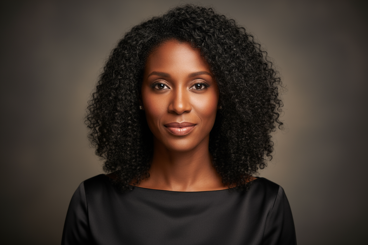 Black woman wearing a curly fine medical wig
