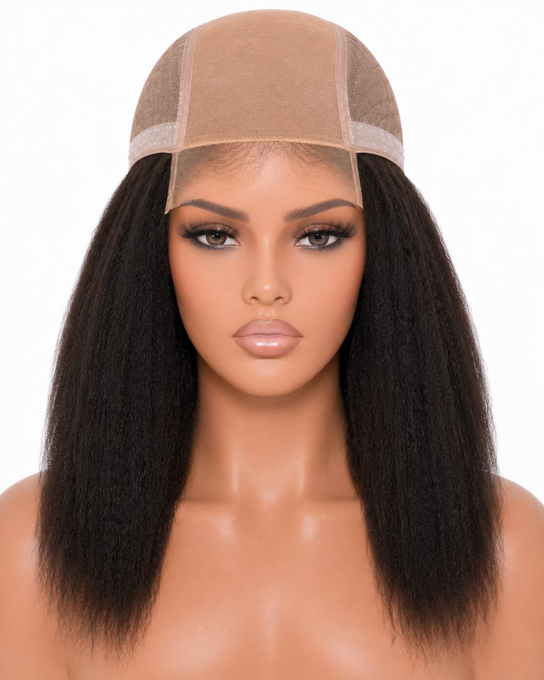 mannequin with medical grade kinky straight mono wig