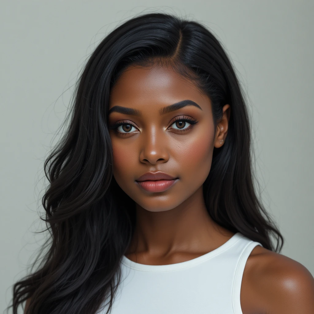 Jet black clip-ins worn by beautiful black woman