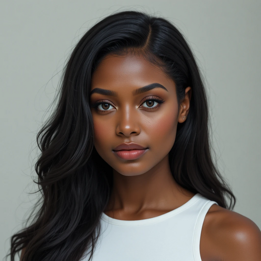 Jet black clip-ins worn by beautiful black woman