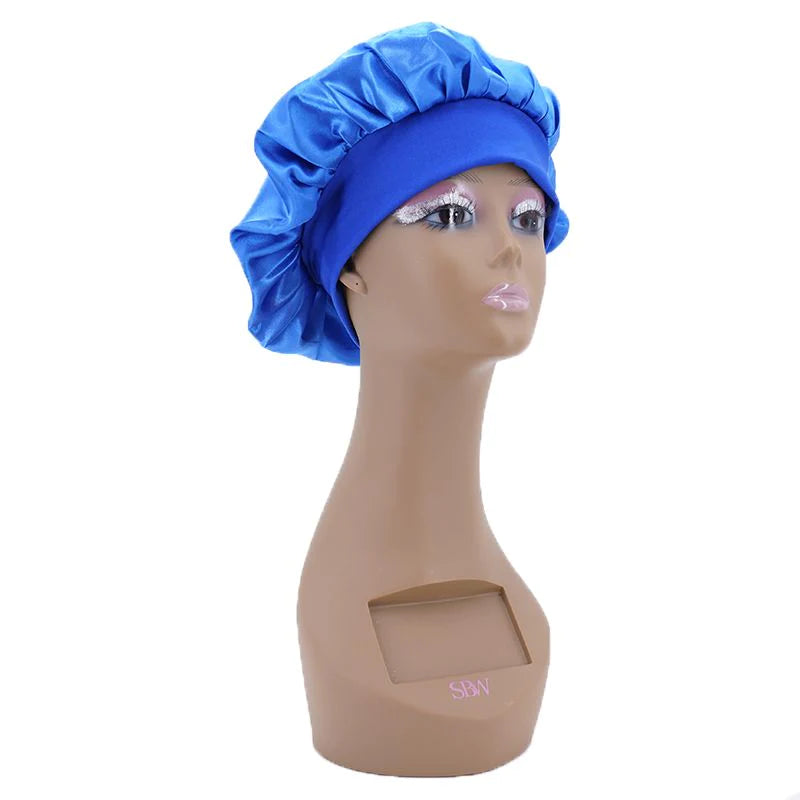 Blue round silk hair bonnet