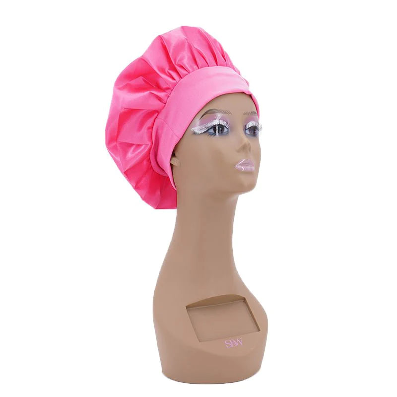 hot pink round silk hair bonnet