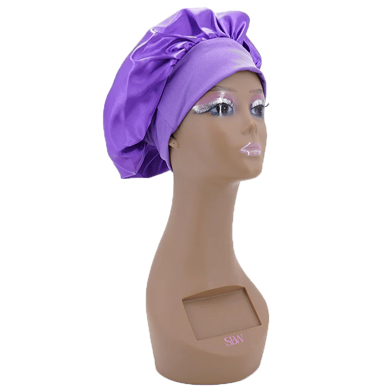 purple round silk hair bonnet